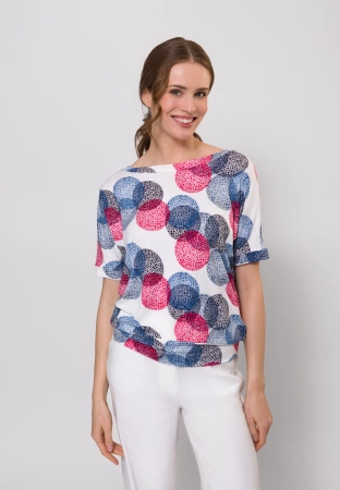 Wiskozowa bluzka w czerwono-niebieskie koła