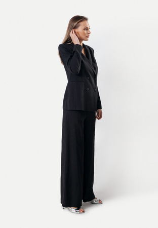 Czarny dwurzędowy żakiet z lnem