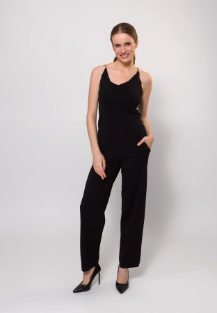 Czarny top z biżuteryjnymi ramiączkami