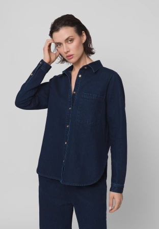 Granatowa jeansowa koszula zapinana na guziki
