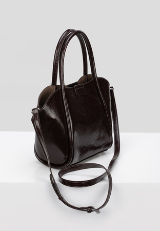 Brązowa lakierowana torebka z saszetką