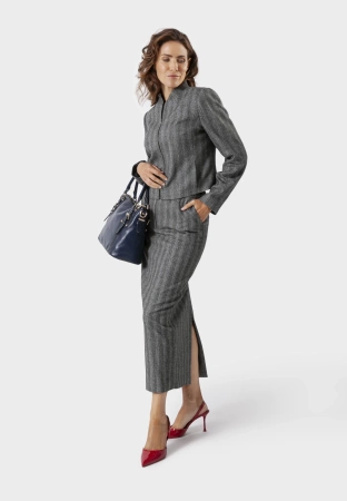 Długa spódnica w jodełkę z domieszką wełny