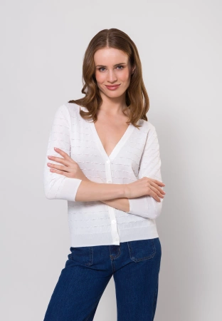 Ecru kardigan z rękawkiem ¾