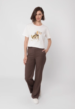 Bawełniany t-shirt ecru z aplikacją