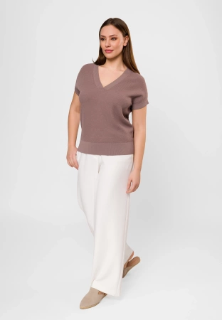 Beżowa dzianinowa bluzka w serek