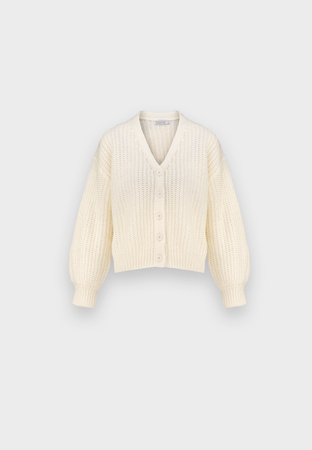 Kardigan w kolorze ecru z domieszką wełny i moheru