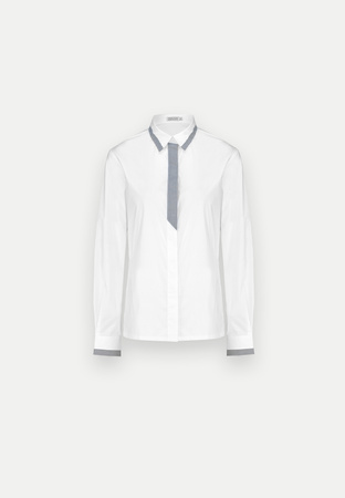 Bawełniana biała koszula z ozdobnymi wstawkami