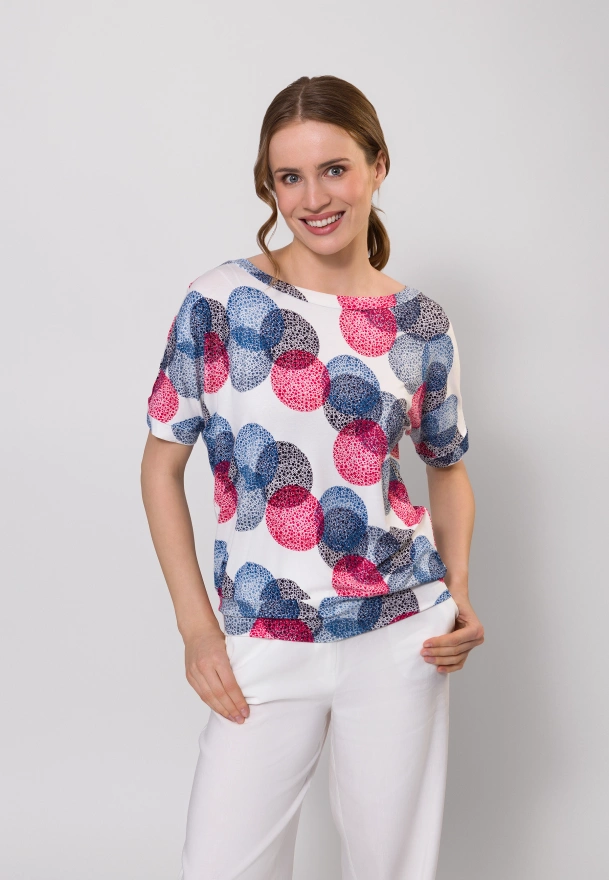 Wiskozowa bluzka w czerwono-niebieskie koła