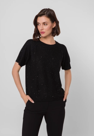 Czarna dzianinowa bluzka z drobnymi cekinami