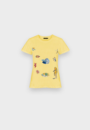 Żółty bawełniany t-shirt w rybki