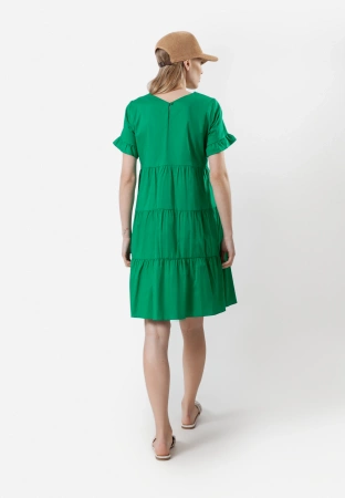 Bawełniana zielona sukienka z falbanami