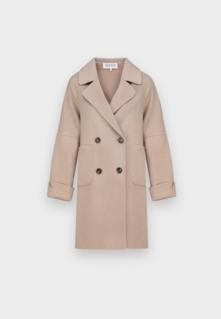 Beżowy dwurzędowy płaszcz 100% wełna