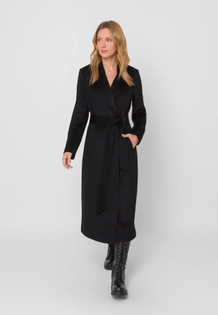Długi czarny płaszcz 100% wełna