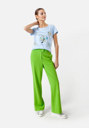 Limonkowe spodnie z szeroką nogawką