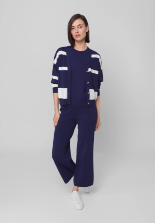 Granatowe spodnie z dzianiny z szeroką nogawką