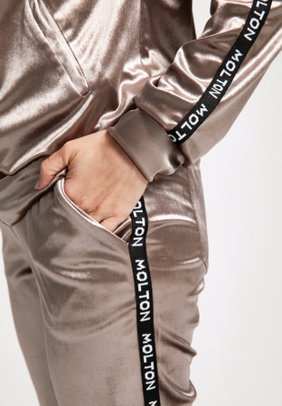 Beżowe welurowe spodnie dresowe z lampasami