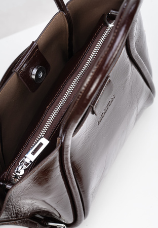 Brązowa lakierowana torebka z saszetką