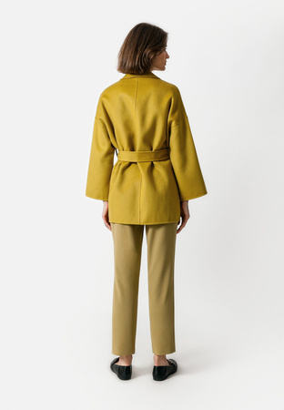 Krótki oliwkowy płaszcz double face 100% wełna
