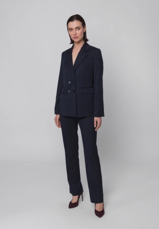 Granatowy dwurzędowy żakiet w prążek