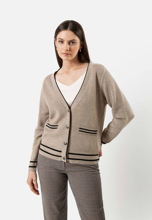 Beżowy kardigan z ozdobnymi paskami