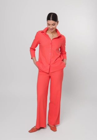 Pomarańczowe szerokie spodnie z wiskozą i lnem