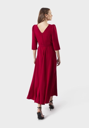 Długa bordowa sukienka z kopertowym dekoltem