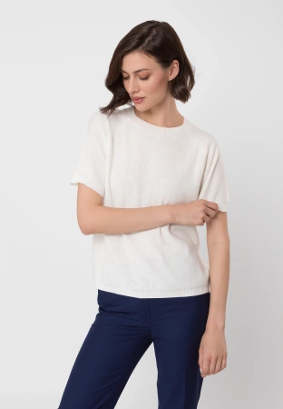 Ecru dzianinowa bluzka z drobnymi cekinami