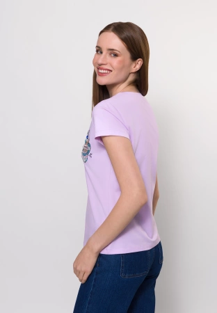 Bawełniany t-shirt z sową w kolorze lila