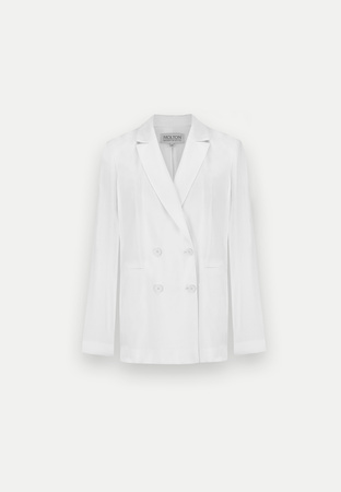 Biały dwurzędowy żakiet z lnem