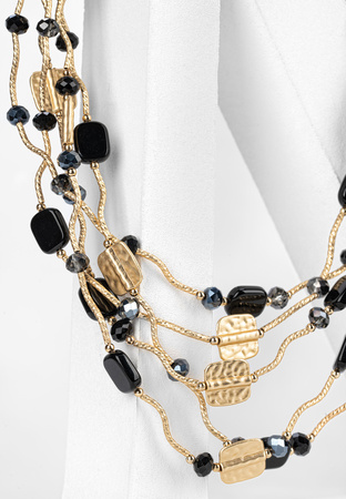 Kaskadowy naszyjnik z czarno-złotymi koralikami