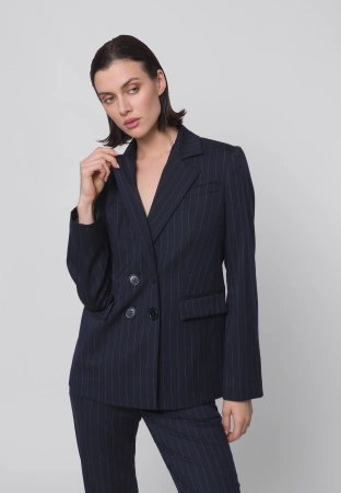 Granatowy dwurzędowy żakiet w prążek