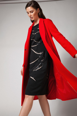 Wełniany czerwony płaszcz z kaszmirem