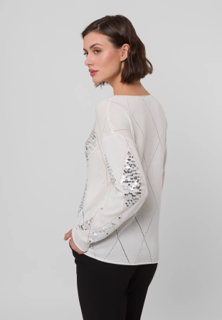 Ecru sweter zdobiony cekinami