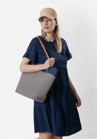 Bawełniana granatowa sukienka z falbanami