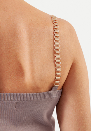 Brązowy top z biżuteryjnymi ramiączkami