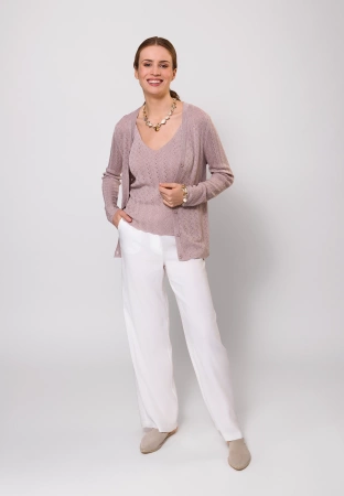 Różowa ażurowa bluzka na ramiączka ze srebrną nitką