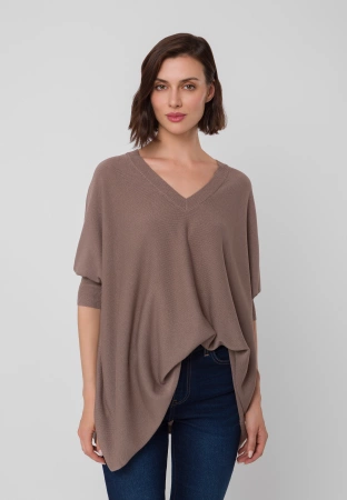 Brązowa dzianinowa tunika z wiskozą
