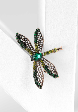 Broszka ważka z zielonymi kamykami