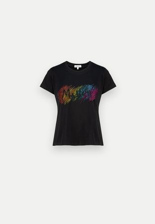 Czarny t-shirt z kolorową aplikacją