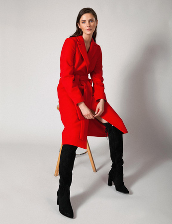 Wełniany czerwony płaszcz z kaszmirem