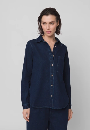 Granatowa jeansowa koszula zapinana na guziki