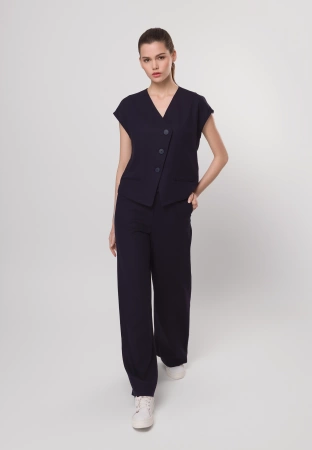 Granatowe szerokie spodnie z wiskozą i lnem