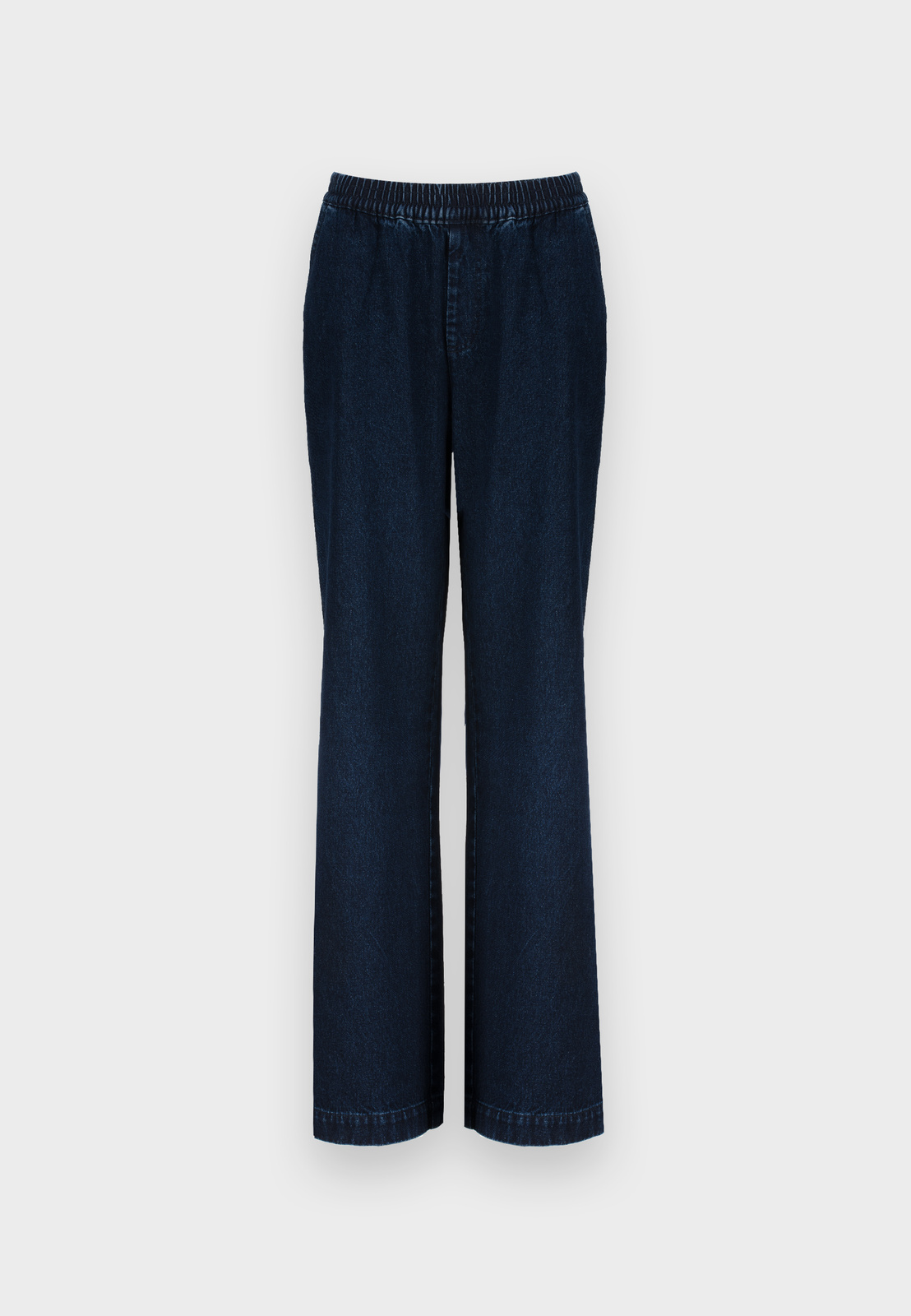 Granatowe jeansowe spodnie w gumkę z szeroką nogawką