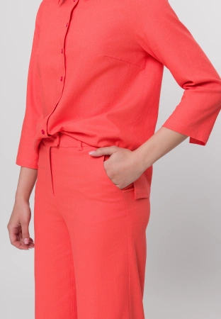 Pomarańczowe szerokie spodnie z wiskozą i lnem