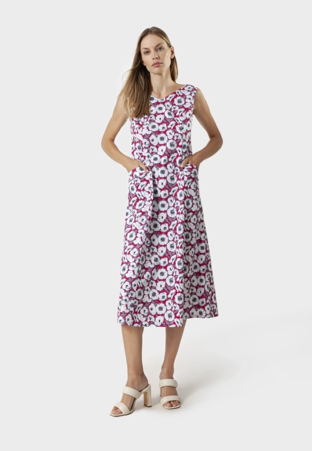 Długa różowa sukienka z wiskozy w kwiatowy wzór