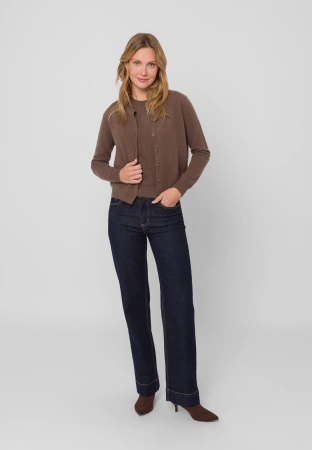 Brązowa bluzka na szerokich ramiączkach z kaszmirem