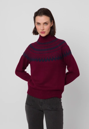 Bordowy sweter w norweski wzór