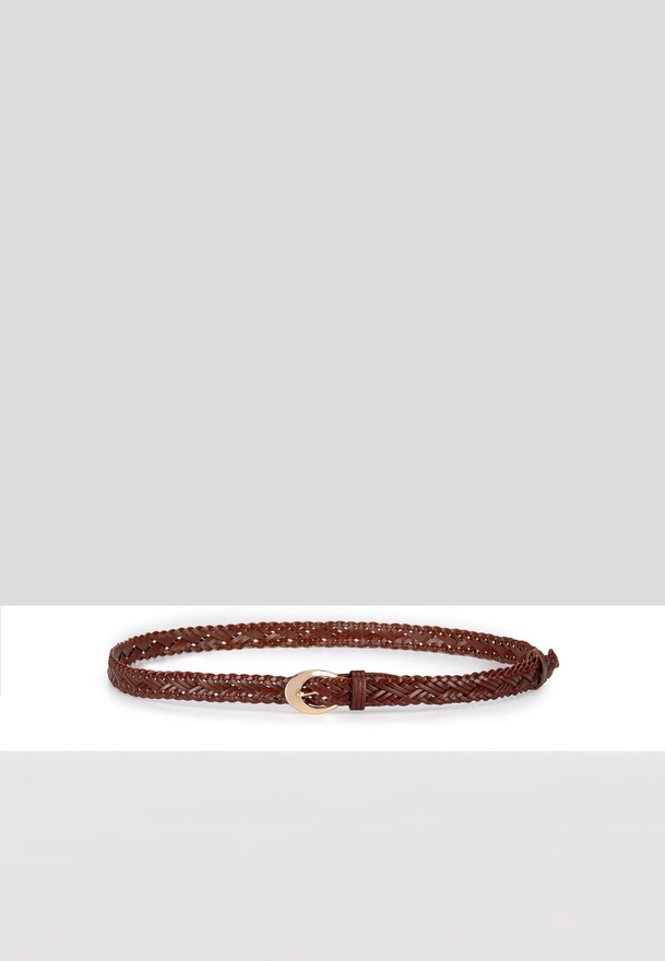 Brązowy pleciony pasek 100% skóra
