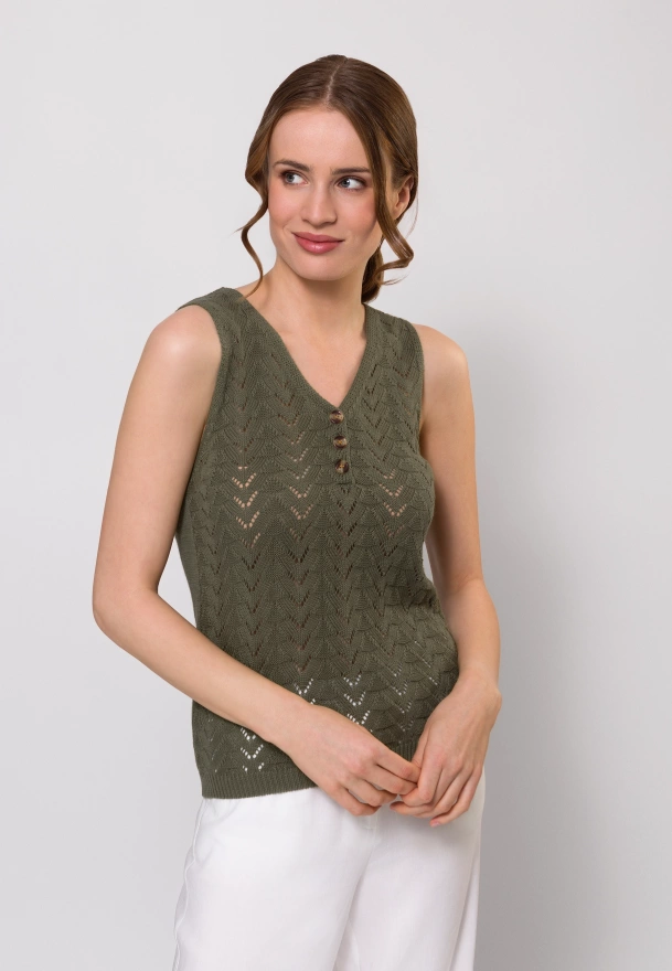 Ażurowa bluzka na szerokich ramiączkach w kolorze zielonym