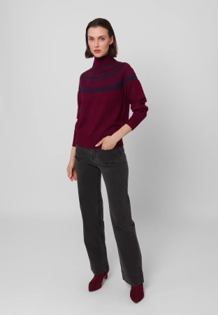 Bordowy sweter w norweski wzór